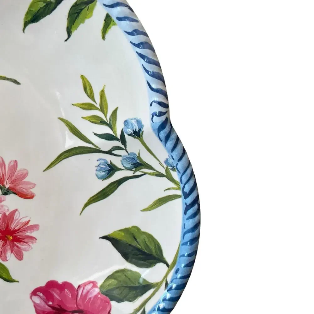 NEW Shabby Chic Floral Melamine Dinner Plates 11in Set of 4 Spring Blue Border